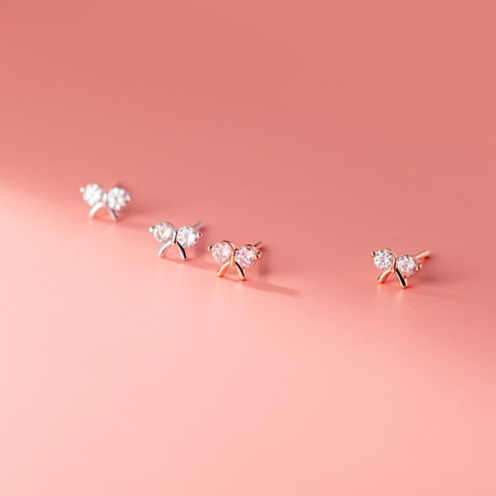 Sterling Silver Ribbon Bow Stud Earrings Rose Gold Bow Stud Earrings